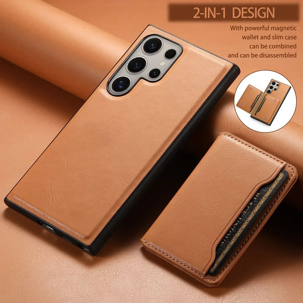 Laudtec Sjk666 Wallet Card Mobile Phone Case Leather Pure Colour Luxury Cover Skin Friendly For Samsung S24 S23 S22 Plus Ultra