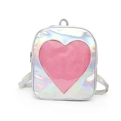Custom Girls Bag Heart Shape PU Leather Holographic ITA Backpack