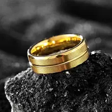 Factory 18K Gold Plated 8mm Tungsten Ring for Men Women Engagement Wedding Band Groove Center with Hammered Multi-Faceted Edge