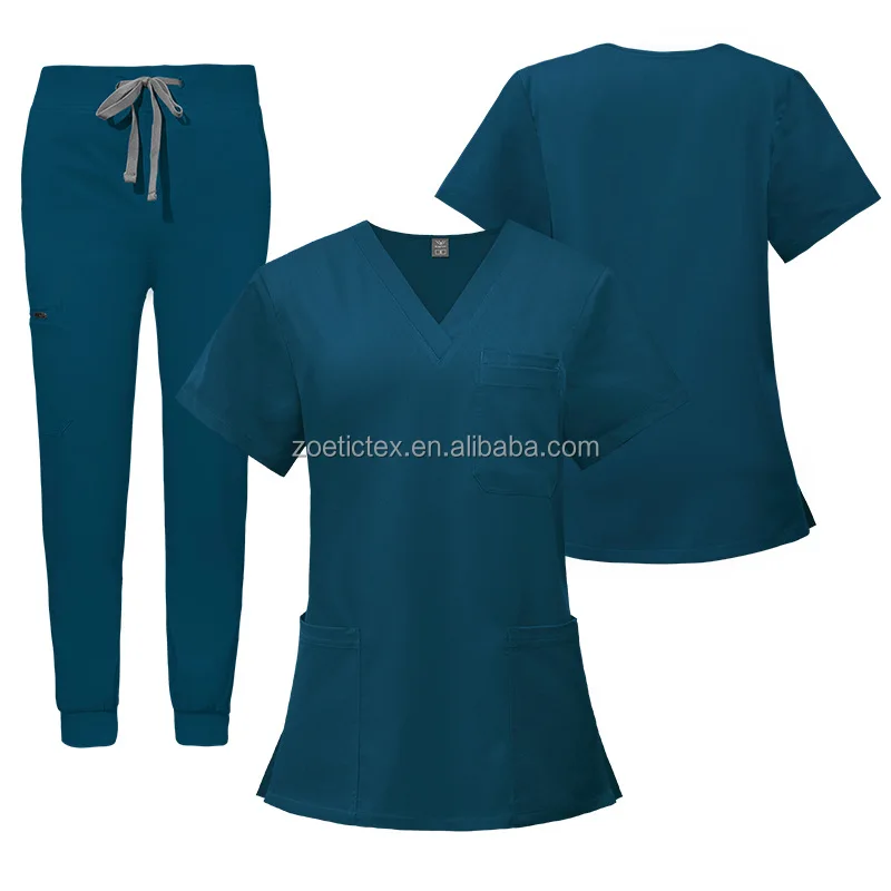 Multifunctional Pocket Nurse Uniform Polyester Spandex Straight Ribbed Waist Jogger Leg Pants