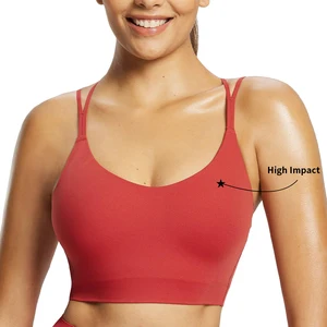 Women Nylon Athletic Crop Top Workout Yoga Bra Fitness Yoga Wear Compression Cross Girl Sports Bra