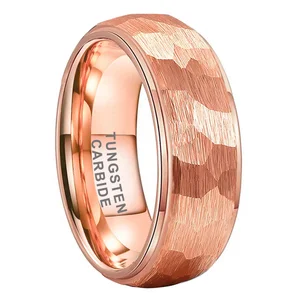 Coolstyle Jewelry 6mm 8mm Rose Gold Hammered Tungsten Ring Men Women Couple Engagement Wedding Band Stepped Edges Comfort Fit