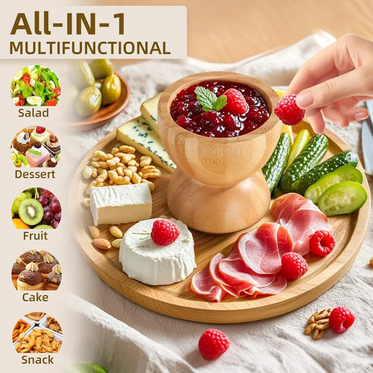 New Design Dessert Table Cupcake Plate Display Server Tray Rotating Bamboo Cake Stand With Acrylic Lid  for Events