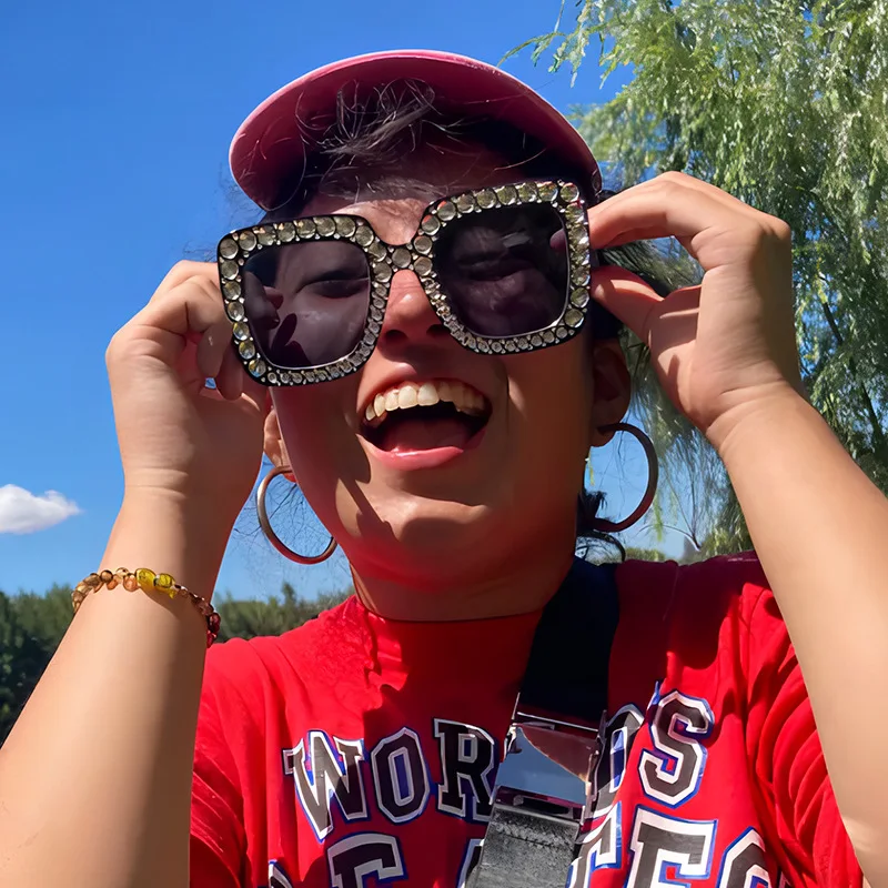 Luxury Multi Color Square Fame Diamond Sunglasses for Women