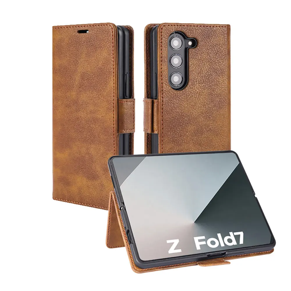 Laudtec With Wallet Card Slot Stand Phone Cases for Samsung Z Fold 7 6 Leather Shockproof Business Back Cover Customized Sjk1061