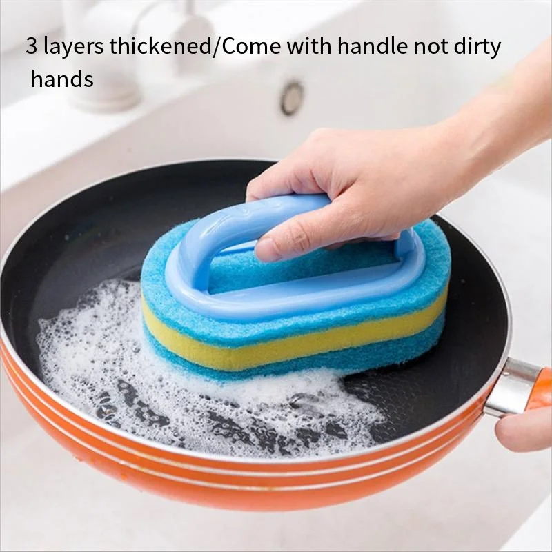 With handle brush Cleaning brush sponge Kitchen cleaning pot cleaning dish washing brush sponge thick factory