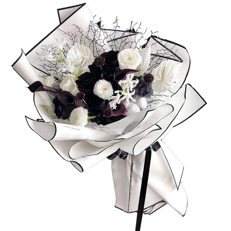 Black And White Border Flower Wrapping Paper, Flower Shop Bouquet