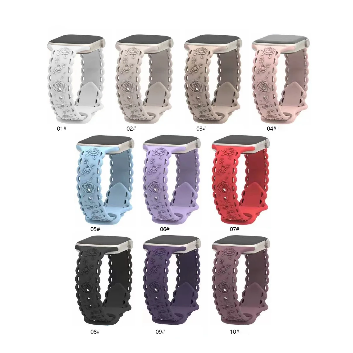 Leyi Loop Wristband Replacement Engraved Relief Watch Strap Silicone 3D Rose Design Lace Band for 8 ultra 38mm