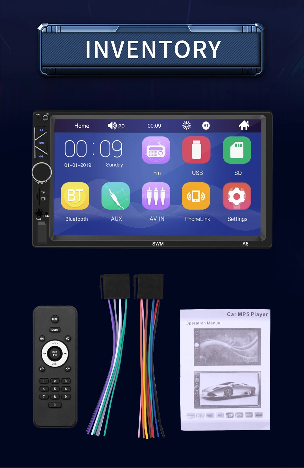 Bestree auto electronics USB charging 7 inch double din car stereo mp5 player auto stereo audio radio music player