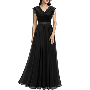 Women's V Neck Design Oem Customizable Sleeveless Lace Bridesmaid Dress Wedding Party Gown