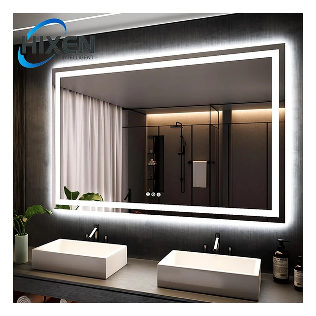 HIXEN hot sale rectangle frameless touch screen 3000K-6000K hotel bathroom smart led light mirrors