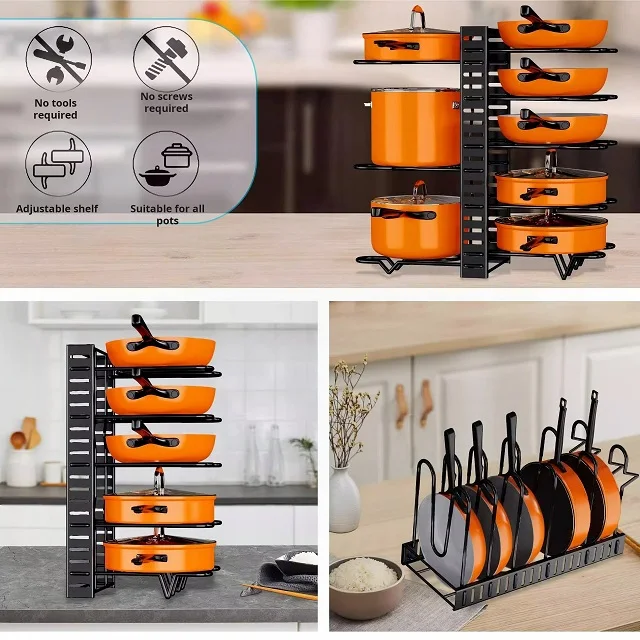 Organizer Per Pentole E Coperchi In Bambù | Divisorio Per Armadio Cucina 35,6x17,8x12,7 Cm | 6 Scomparti Per Piatti E Taglieri | Design Minimalista