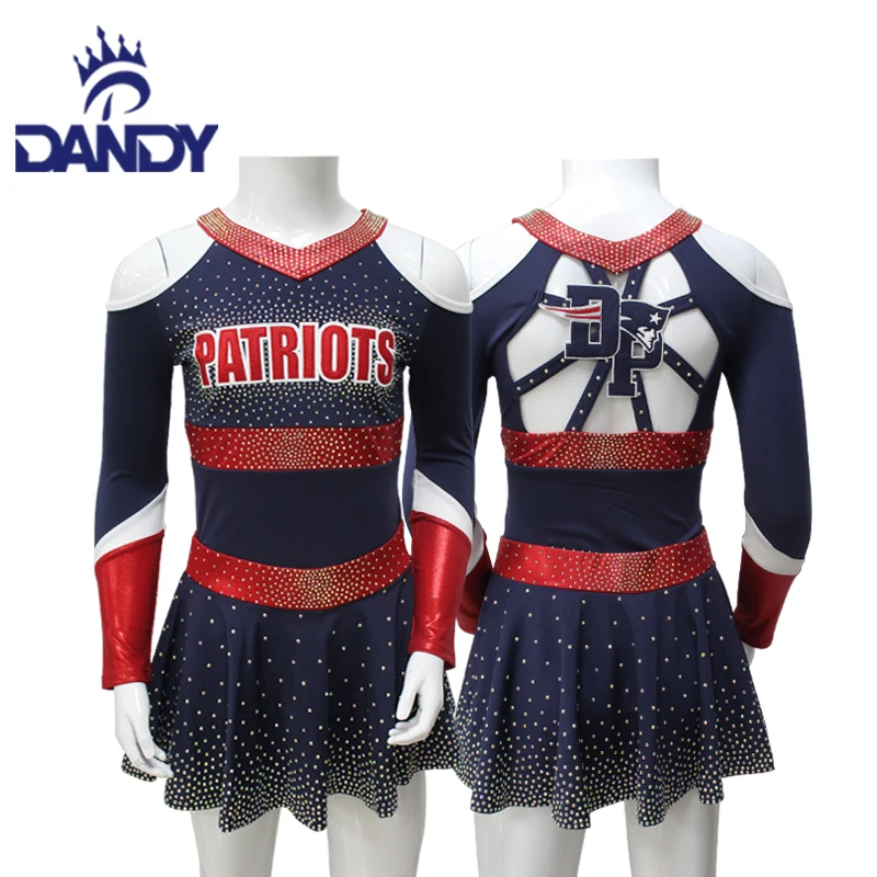High School Pleat Skirts Cheerleading Uniforms Shiny Rhinestones