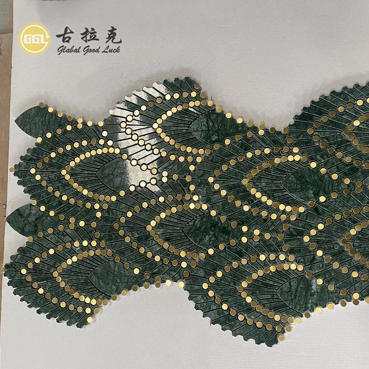 Green Marble Mix Brass Waterjet Cut Mosaic Luxury Decoration Wall Tiles manufacture