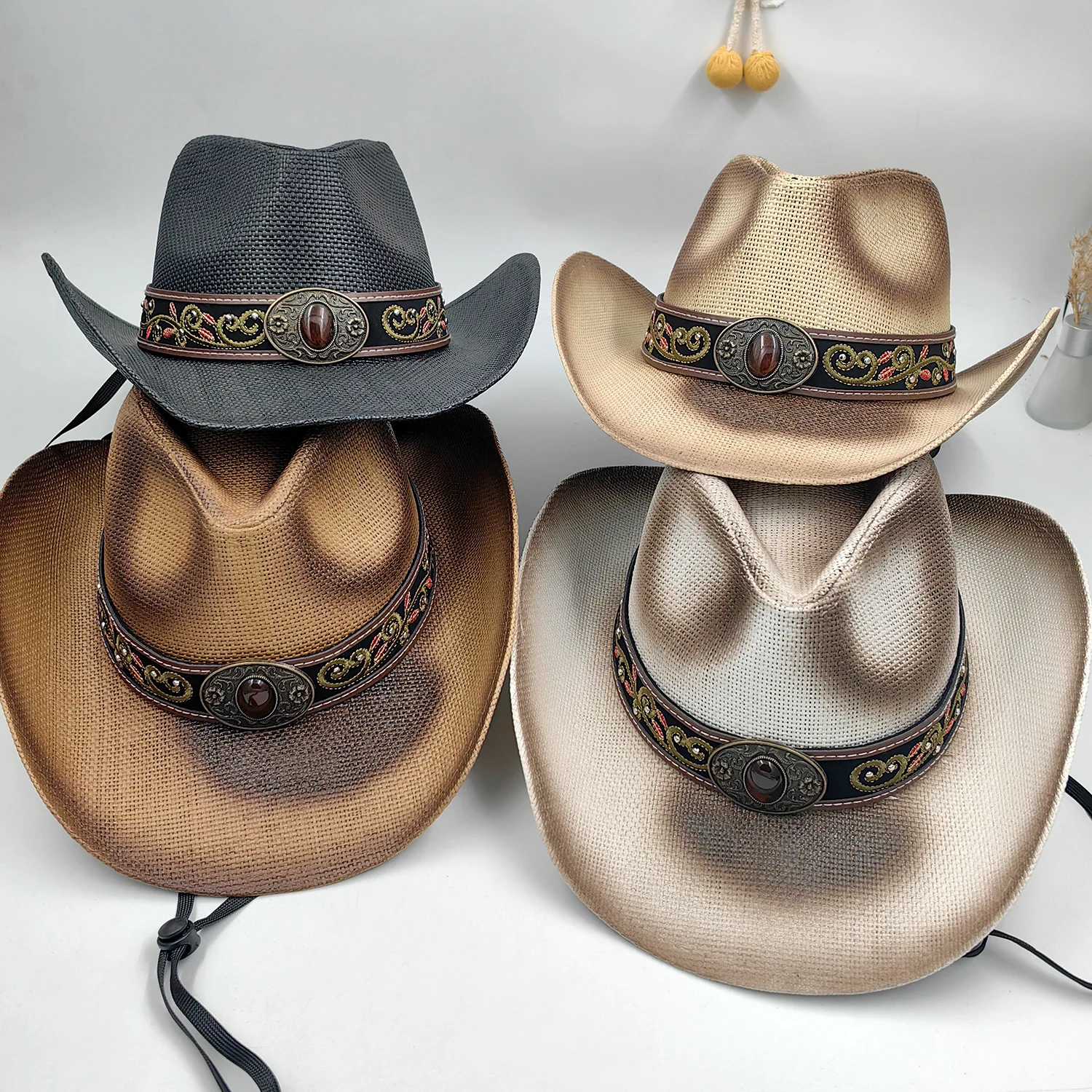 9154 Western Cowboy Hat For Women And Men Shapeable Embroidery Wide Brim Men main image 3