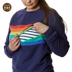 Contrasting Colors rainbow Invisible Zipper Nursing Clothes Pullover for Pregnant Women
