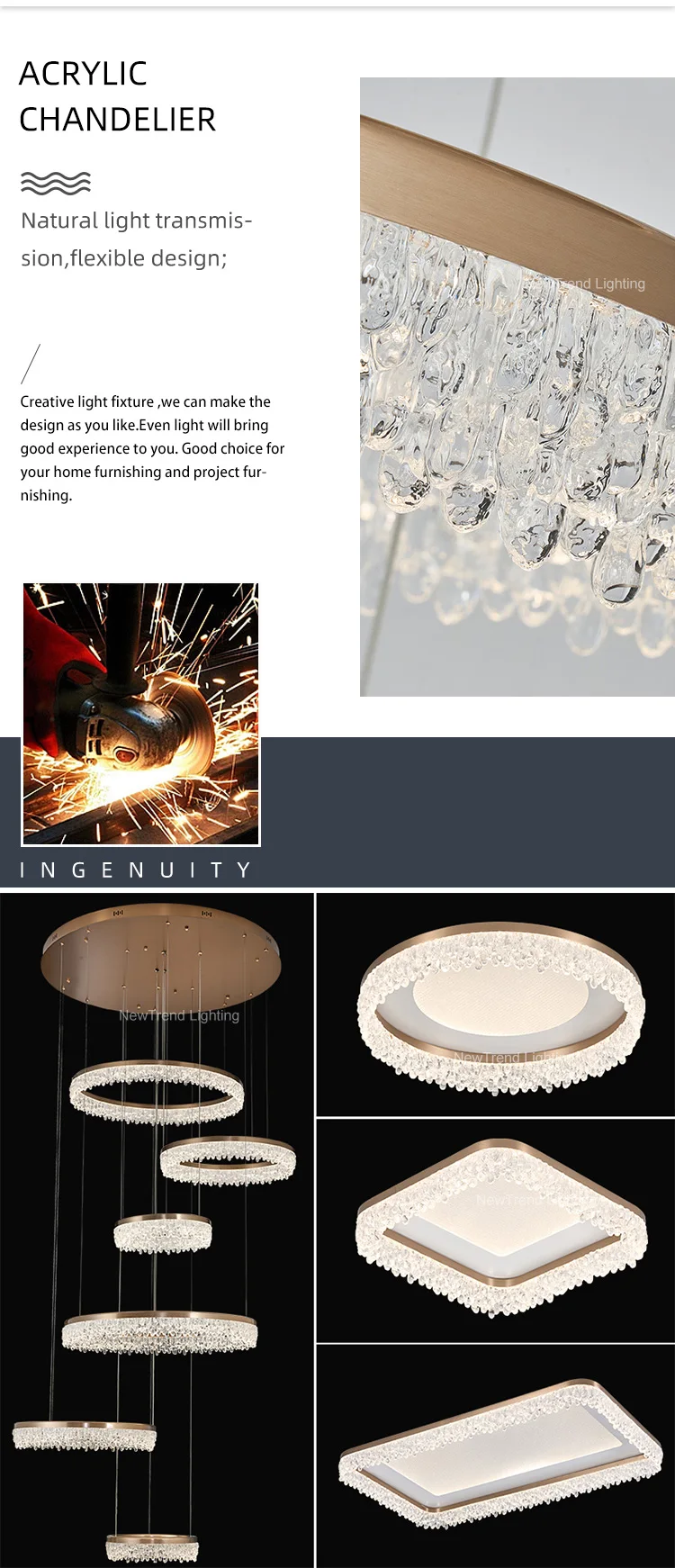 lc88206 new product indoor decoration pendant light living dining room restaurant home acrylic ceiling led ring chandelier-1