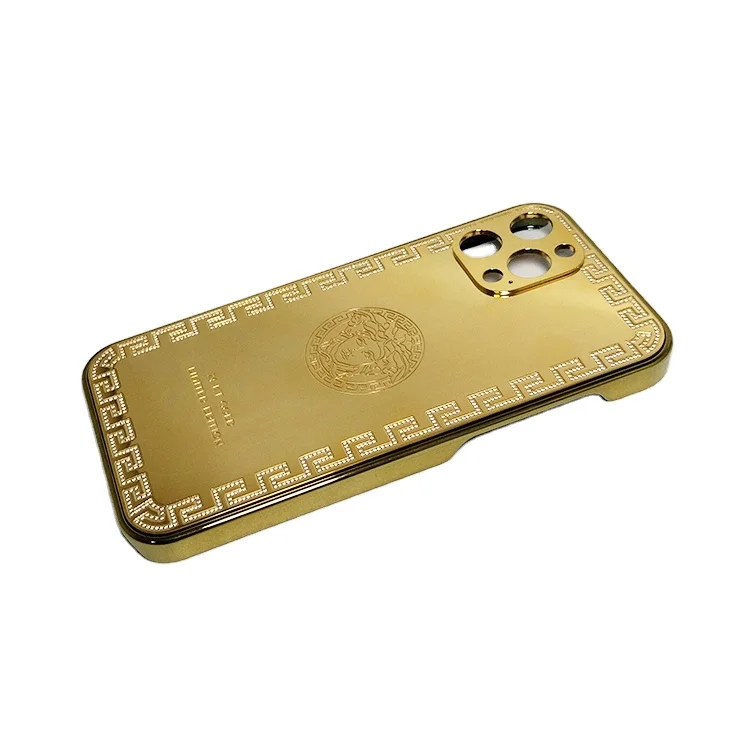 Customizable pattern logo texture plastic protective case gold plated luxury mobile phone case for iPhone