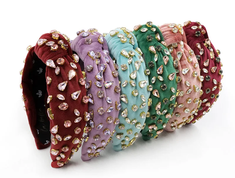 Finestyle Red Color Velvet Fabric Embellishment Knotted Headband