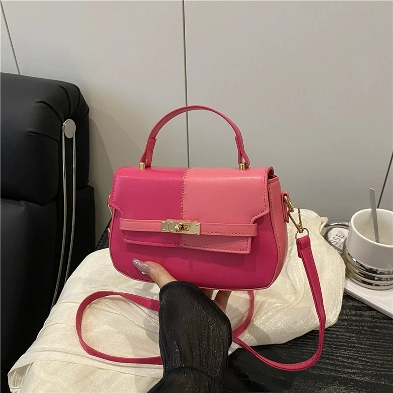 Contrast Color Small Tote Bag Ladies Handbag Vintage Square Bag Platinum Stylish Chain Shoulder Crossbody Bags for Daily Use