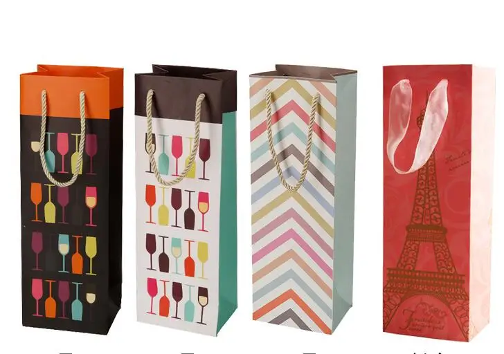 Factory Custom 210 Gsm White Cardboard Firm Paper Red Wine Bag for Gift Packaging
