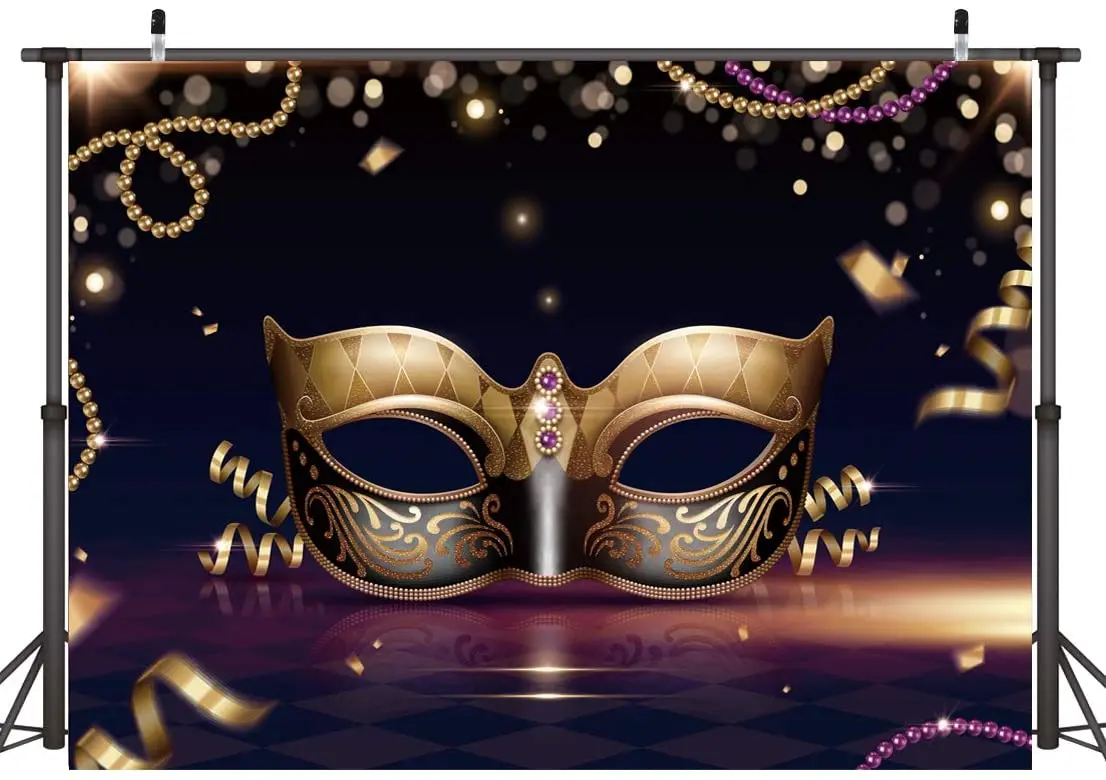 狂欢节化妆舞会主题派对背景摄影背景金色面具黑色复古图案照片背景, image size:1106x780