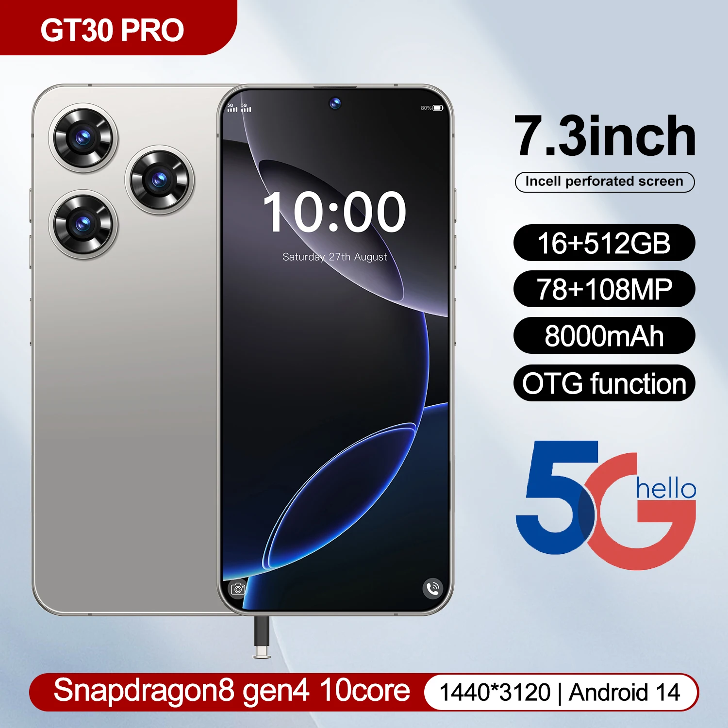 RTS 2025 Gaxly Unlocked 5G GT30 PRO - 16GB+512GB Android Phone