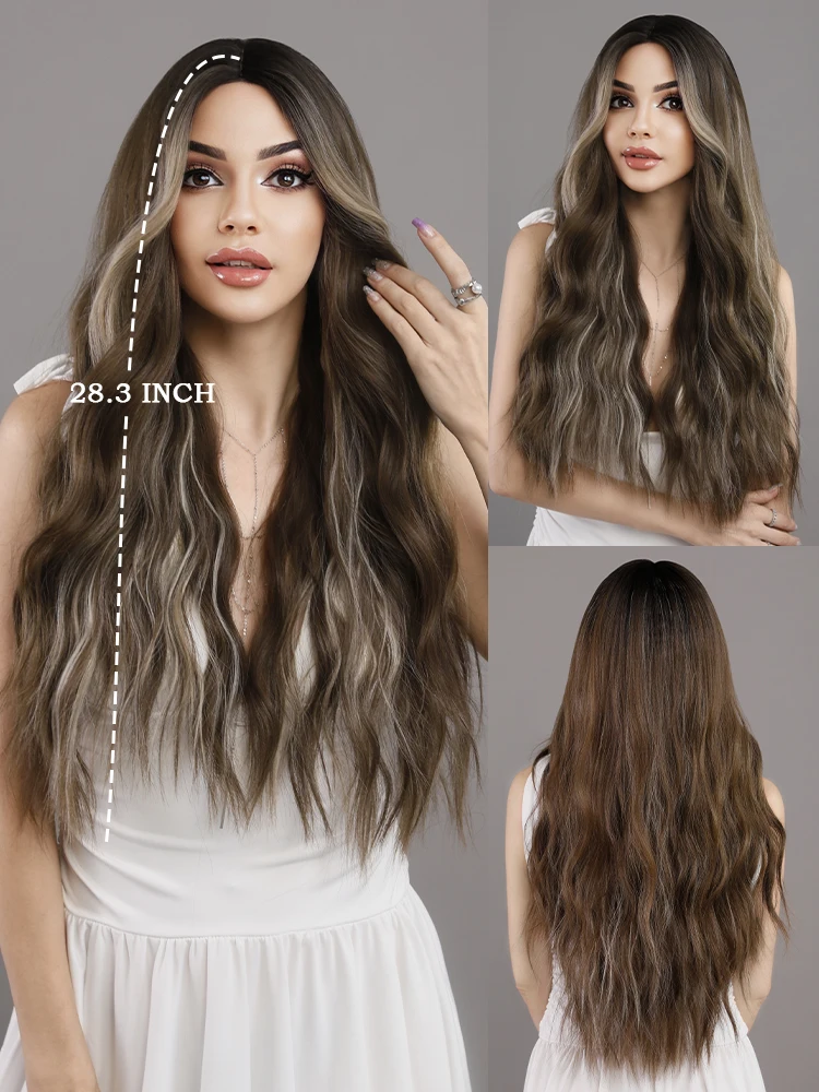 Long Wavy Wig Ombre Blonde Wigs For Women Synthetic Curly Hair Wig ...