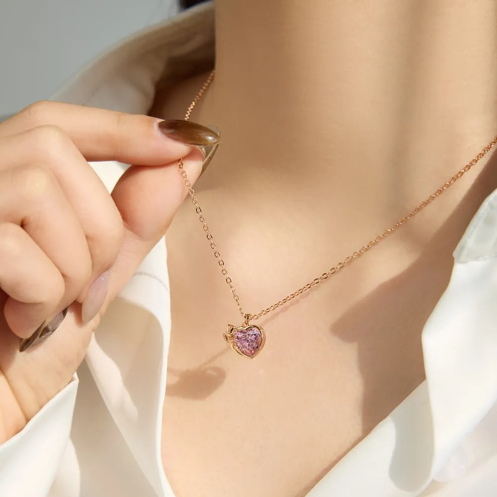 KAKODIY Fashion Design Rhodium Plated Rose Gold 925 Sterling Silver Chain 5A Zirconia Tulip Love Pendant Necklace Women detail 2