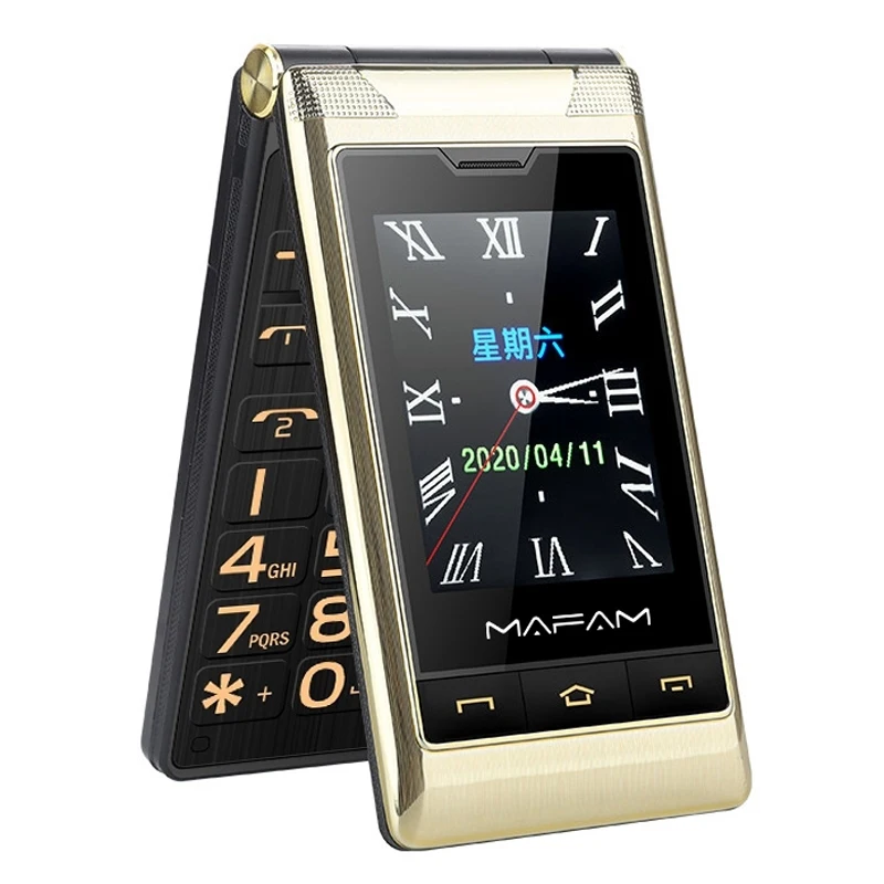 Mafam F10 Function Phone Dual-screen Flip Family Number Big Keys Elder Phone 5900mAh FM SOS GSM Dual SIM Senior Mobile Phone