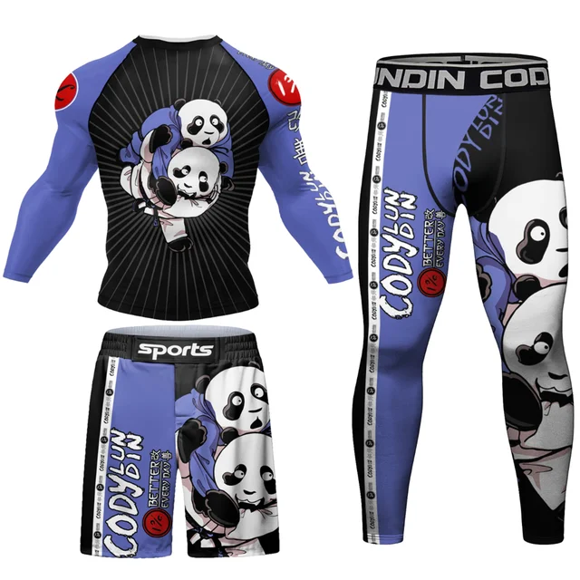 Customized Men's Jiu Jitsu MMA Compression Rashguard Set-Spandex/Nylon UPF50+ Anti-Bacterial Quick Dry