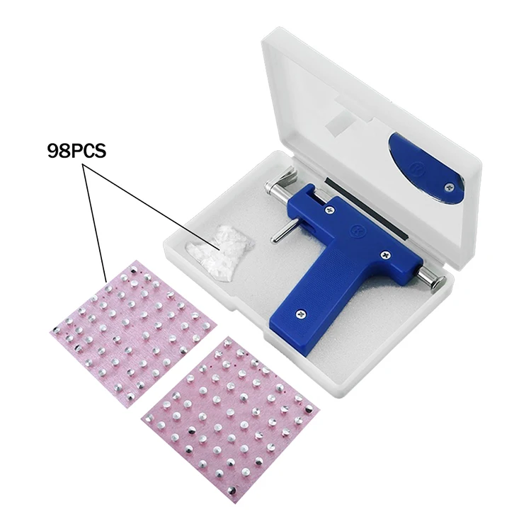 专业耳朵身体鼻子肚脐嘴唇舌头穿孔枪机器供应工具套件套装 98 件耳钉健康安全无菌穿孔枪