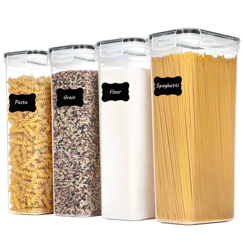 6pcs Airtight Food Storage Container With Lid - Bpa-free Plastic Kitchen  Pantry Organization And Storage For Dry Food Grains, Pasta, Flour, Sugar,  With Labels, Marker, Dishwasher Safe