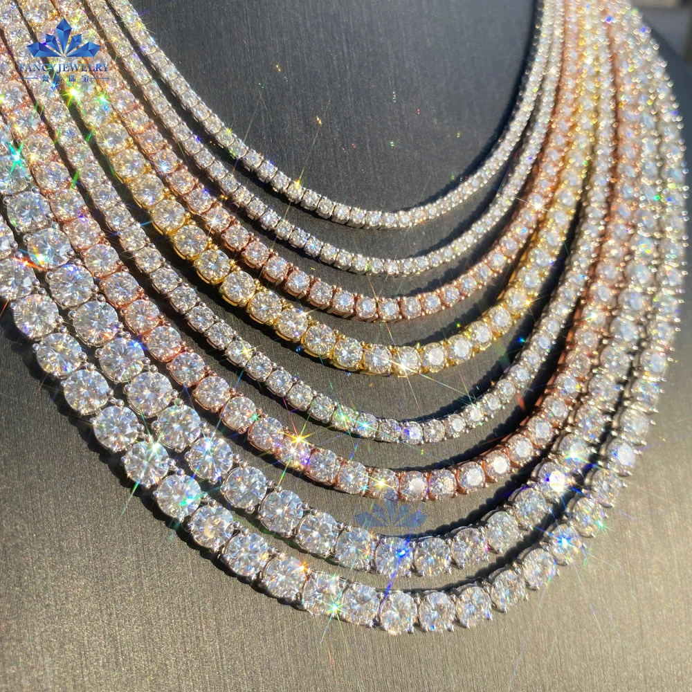 Hip Hop Iced Out D Color White VVS 925 Silver Diamond Tennis  Chain Men Women 3MM 4MM 5MM Moissanite Tennis Necklace