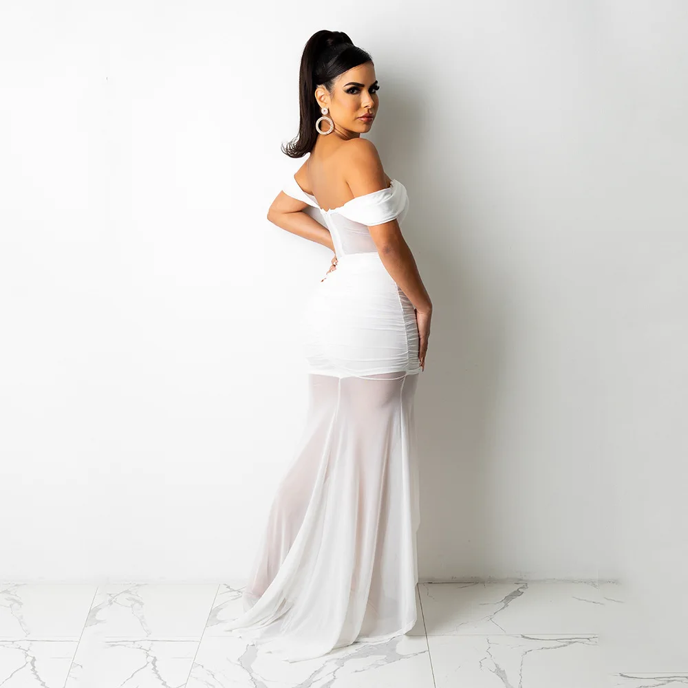OS6181 Spring summer hot style mesh sheer dress Long Cami Full Slip Dress plus size slim mesh patchwork Gauze Dress