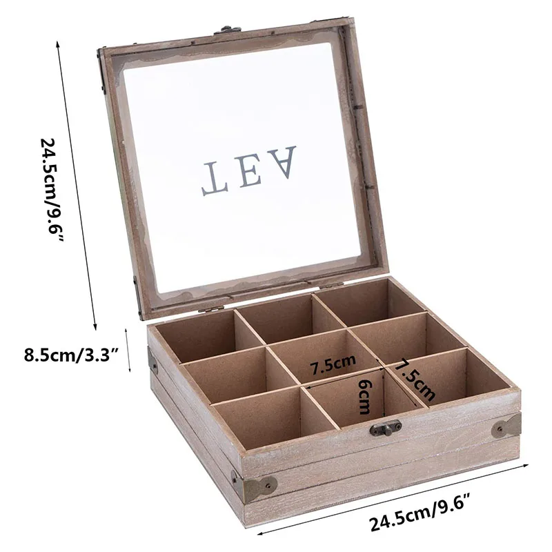 Antique Wooden Tea Box Organizer Wood Storage Box For Tea Chest Rustic Tea Bag Holder Rack