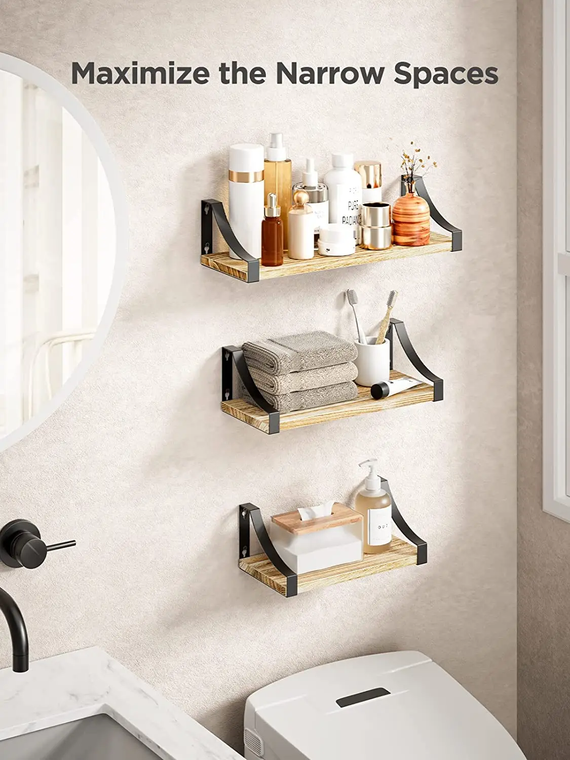 Wall Mounted Floating Shelves Wooden Shelves Set Of 3 For Bedroom