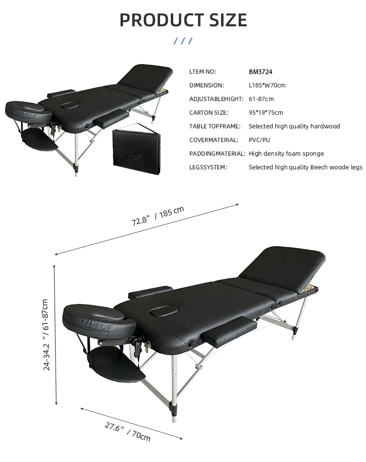 Adjustable Folding Massage Spa Bed Portable Large Massage Table With