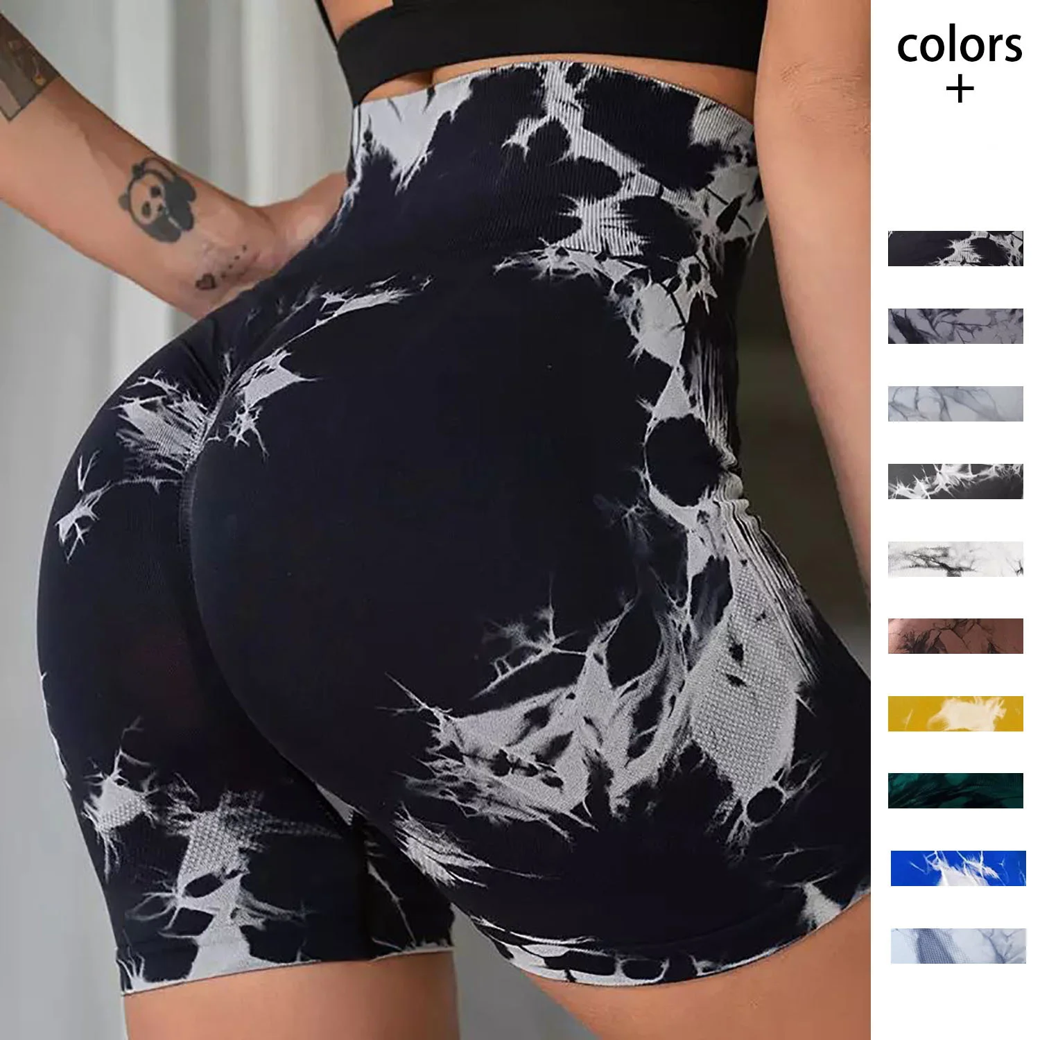 SENBAN Women's High Waist Seamless Yoga Shorts - Tie Dye Gym Workout Shorts - View #6