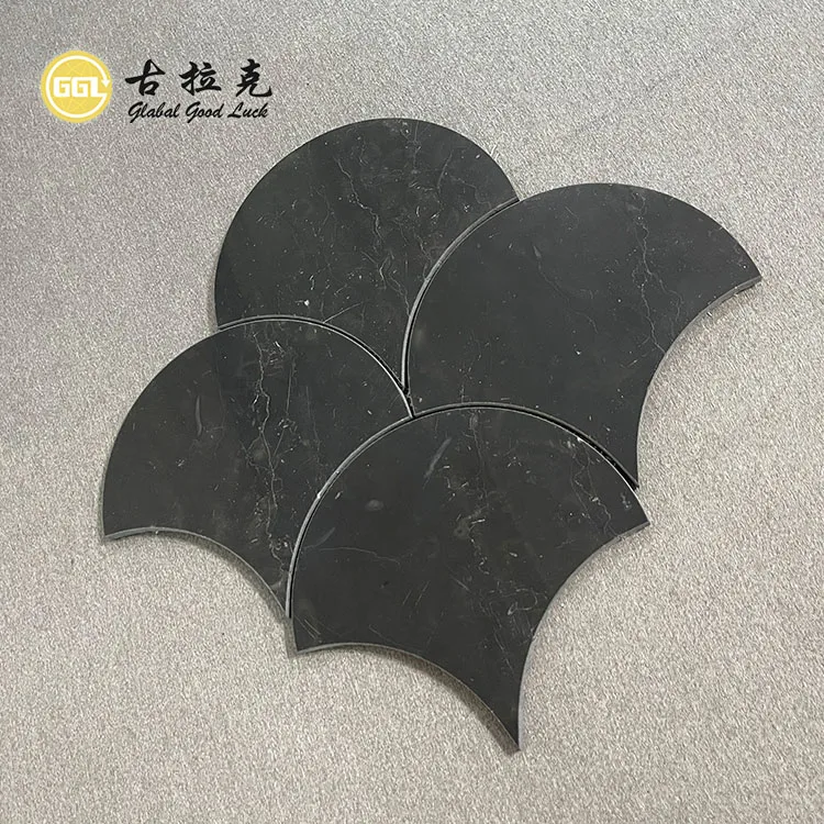 Fan Shape Stone Nero Marquina Marble Black Mosaic Tile for Home Decoration