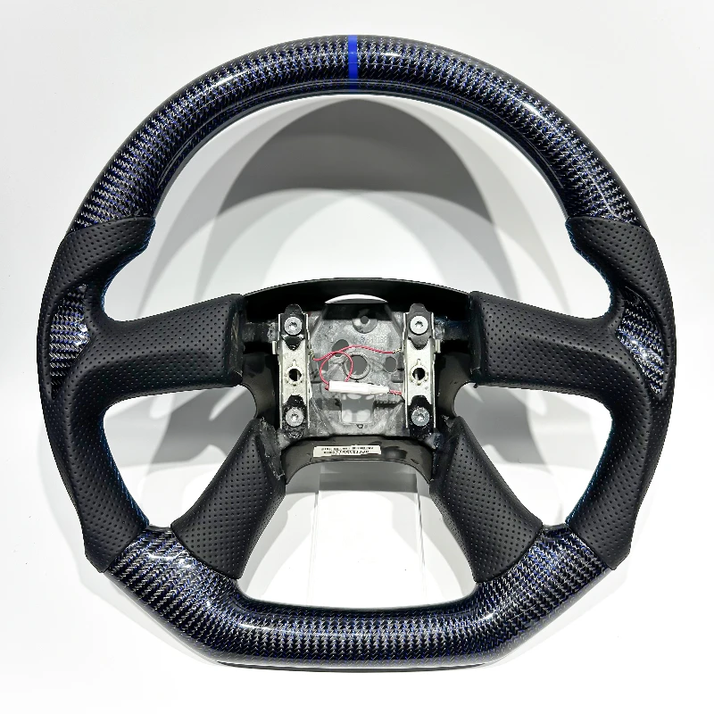 Carbon Fiber & Perforated Leather Steering Wheel for Chevrolet Silverado – Blue Accents
