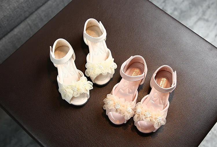 2021 hot sale  fashion  Pearl flower princess Soft bottom children's shoes MS321