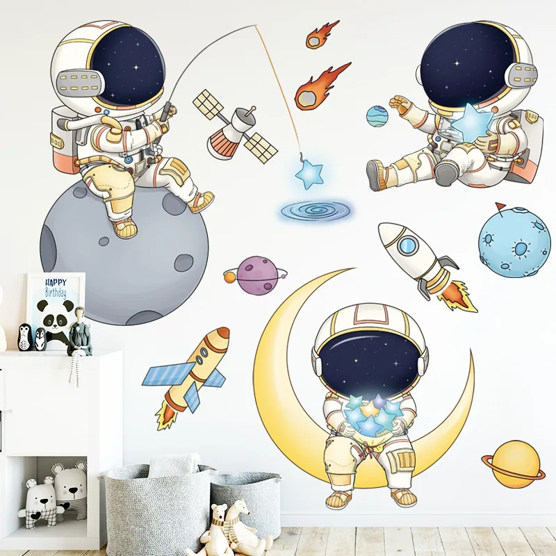 Cute Cartoon Design Space Astronaut Wall Sticker Diy Home Wall Decals Kids  Room Wallpaper Decor Pvc Removable Stickers - Buy Transparent Pvc  Sticker,Wall Glass Decor Sticker,Cartoon Design Pvc Sticker Product on  
