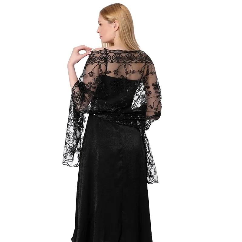 Women's Black and White Sequin Shawl for Weddings & Parties Women's Black and White Sequin Shawl for Weddings & Parties