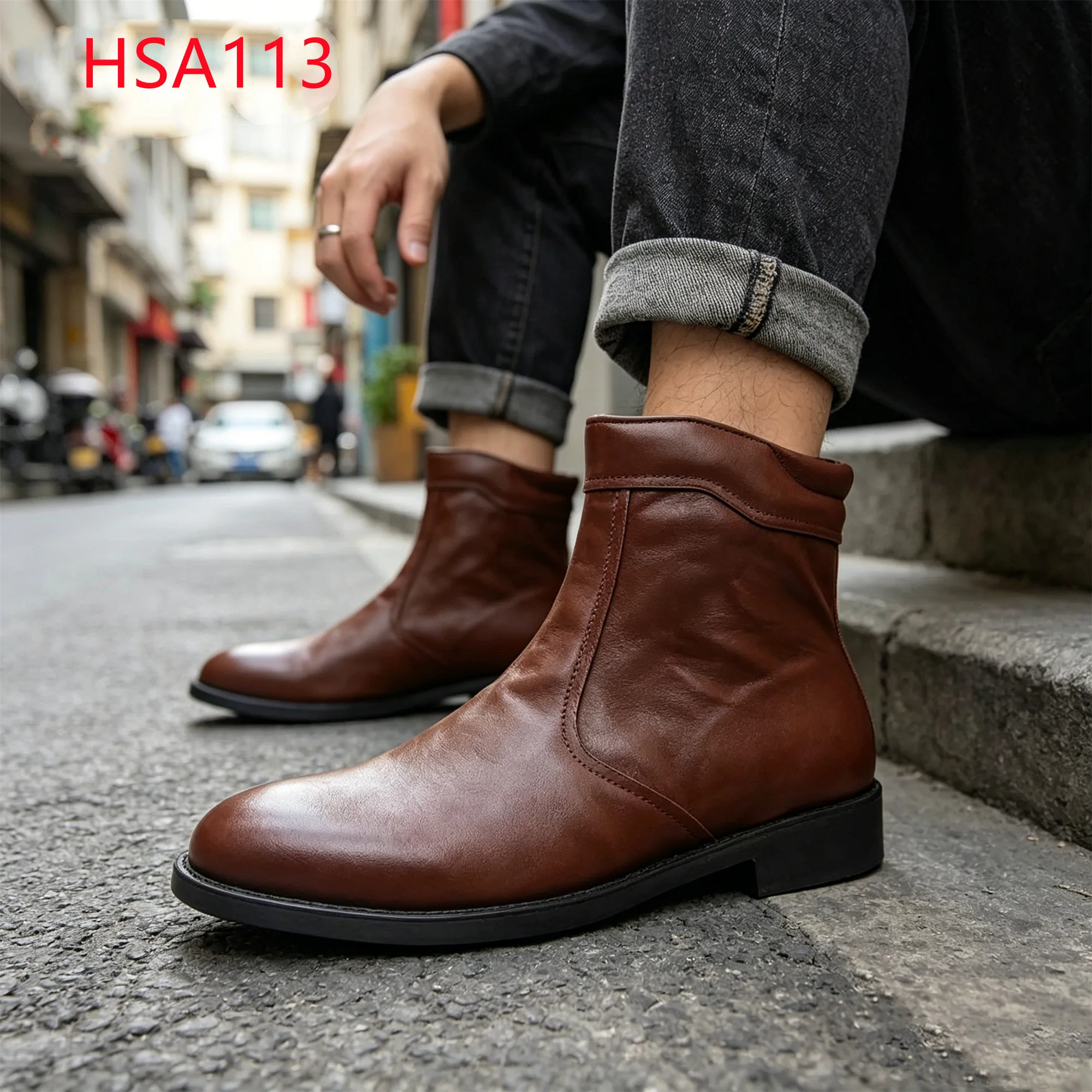 LXG,UAE Popular Light Workplace Using Brown Mid-cut Dress Shoes Top-grade Full Grain Leather Uniform Shoes with Side Zip HSA113
