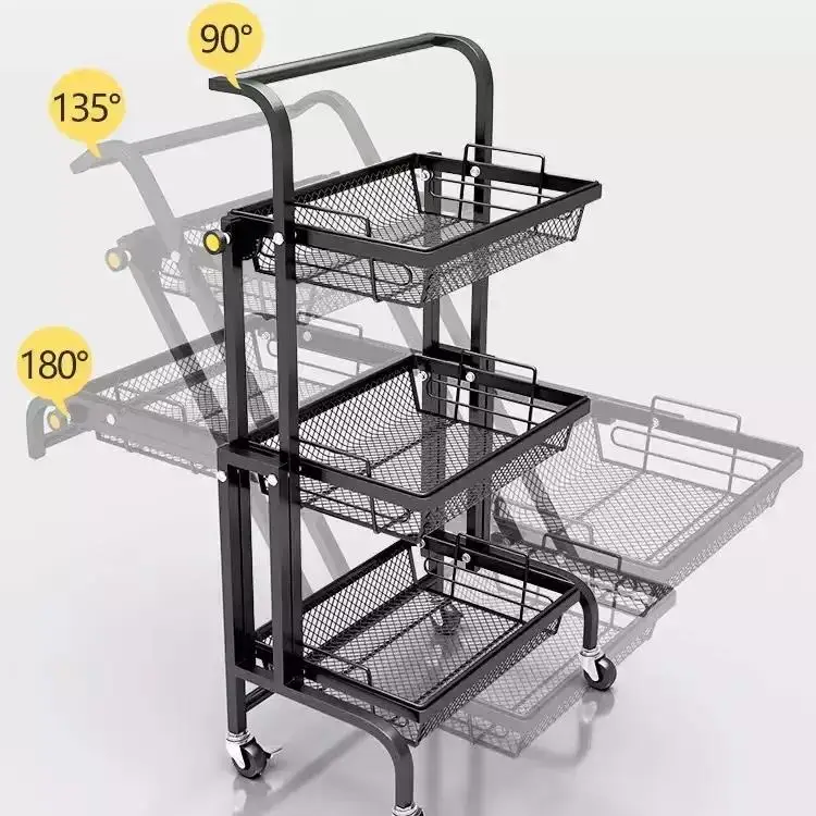 Kitchen Folding Food Trolley Metal Storage Shelving Cart