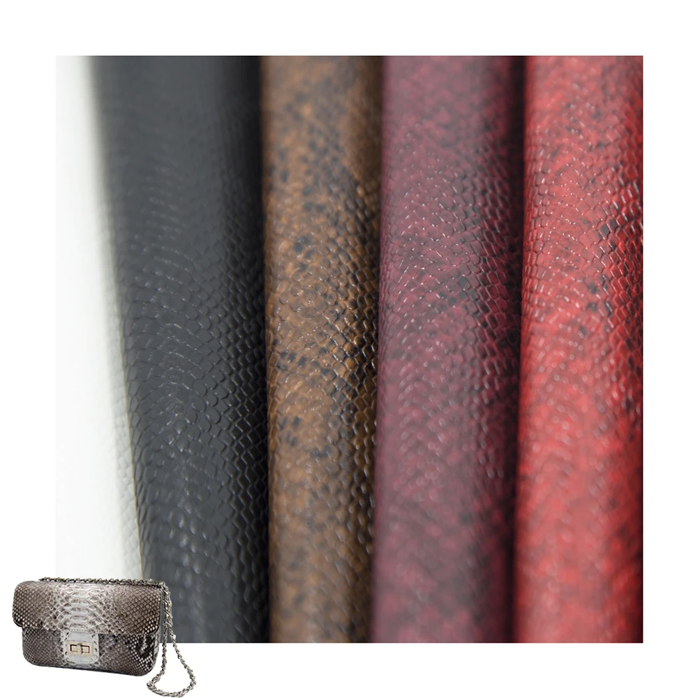 Embossed Snake Skin Vinyl Printed Vegan Leather Fabric Waterproof PU Material for Upholstery New Snake Leather Bag and Shoe