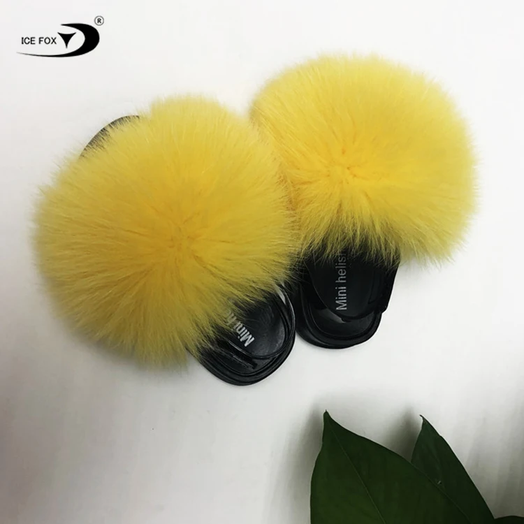 Шлепанцы детские из натурального Лисьего меха, модные сандалии для маленьких девочек, меховые Тапочки
