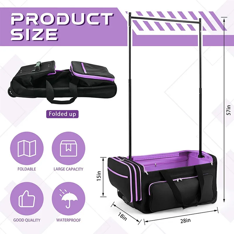 Custom Logo Performance Competition Dance Bag Rolling Garment Bag With Garment Rack Clothes Rack Dance Suitcase