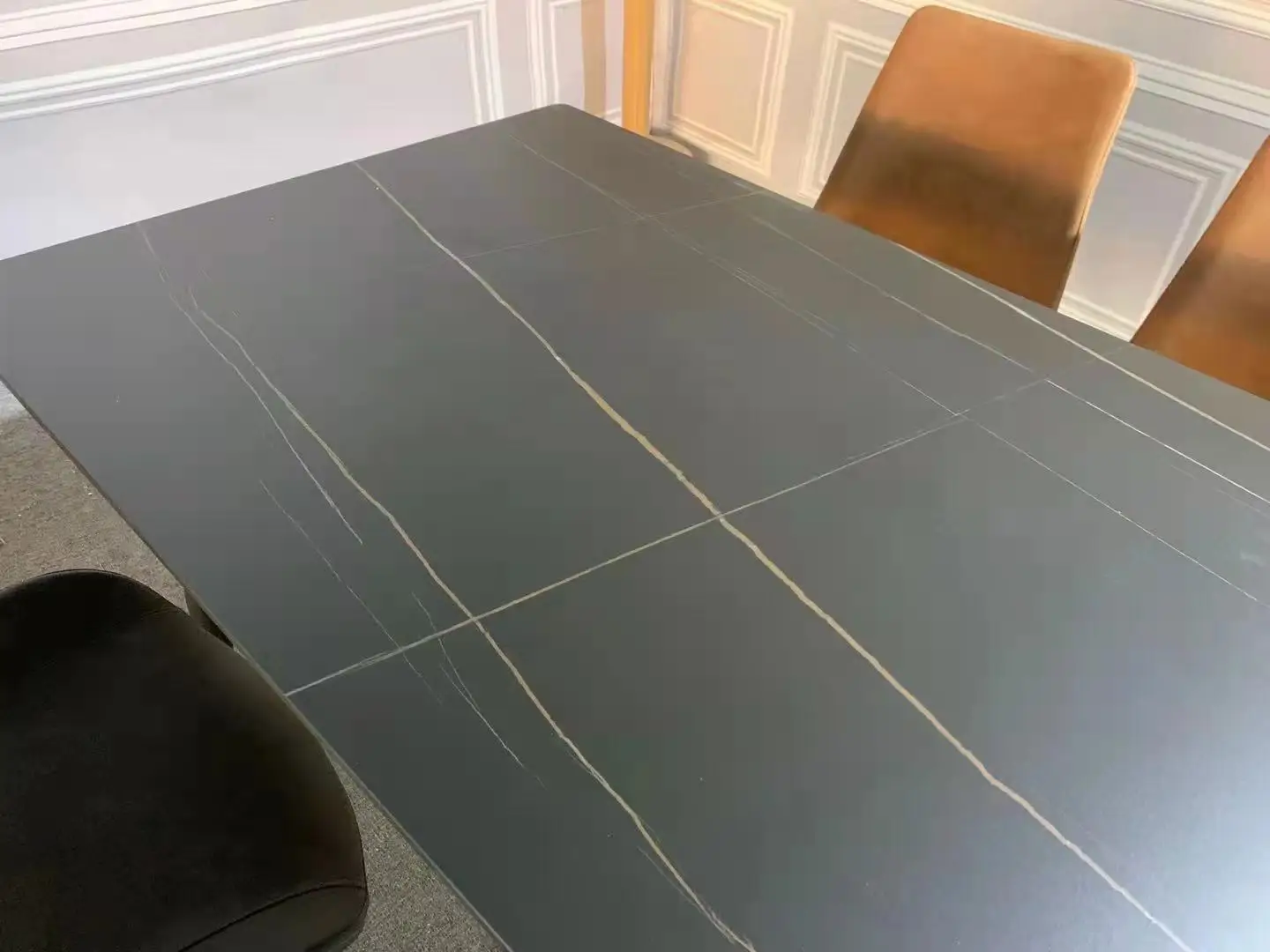 Простой квадратный обеденный стол из черного металлокерамического камня и мрамора для ресторана набор 6